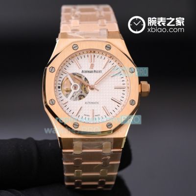 Copy Audemars Piguet Royal Oak watch White Dial Rose Gold Bezel Rose Gold Strap